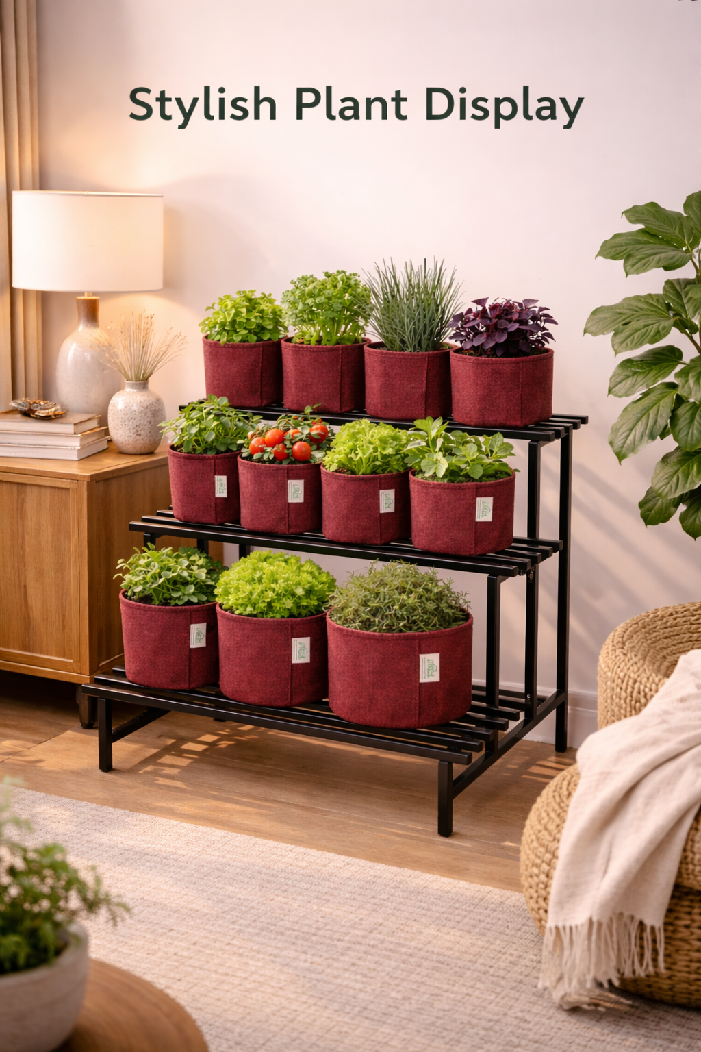 Indigrow 3 Tier Plant Stand Metal | Heavy Duty Square Tube Plant Rack | Multi Level Plant Holder for Indoor Outdoor Balcony | Modern Plant Display Organizer (Black)