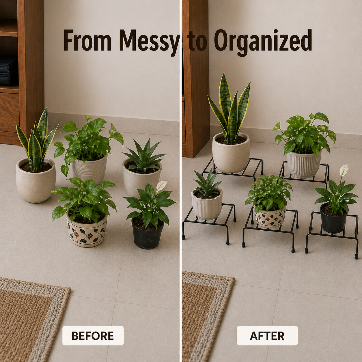 Indigrow Plant Stand Set of 4 | Slim Metal Pot Riser | Low Height Plant Holder for Indoor Outdoor Balcony | Heavy Duty Rust Proof Gamla Stand (Black)