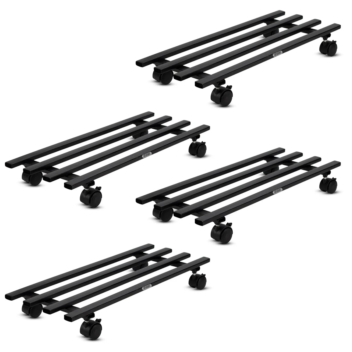 Indigrow Hortitech Heavy Duty Plant Stand with Wheels | Wheel Pot Trolley for Balcony, Indoor & Outdoor | Rust-Proof Metal Gamla Stand (Black) Rectangular Caddy Pack of 4