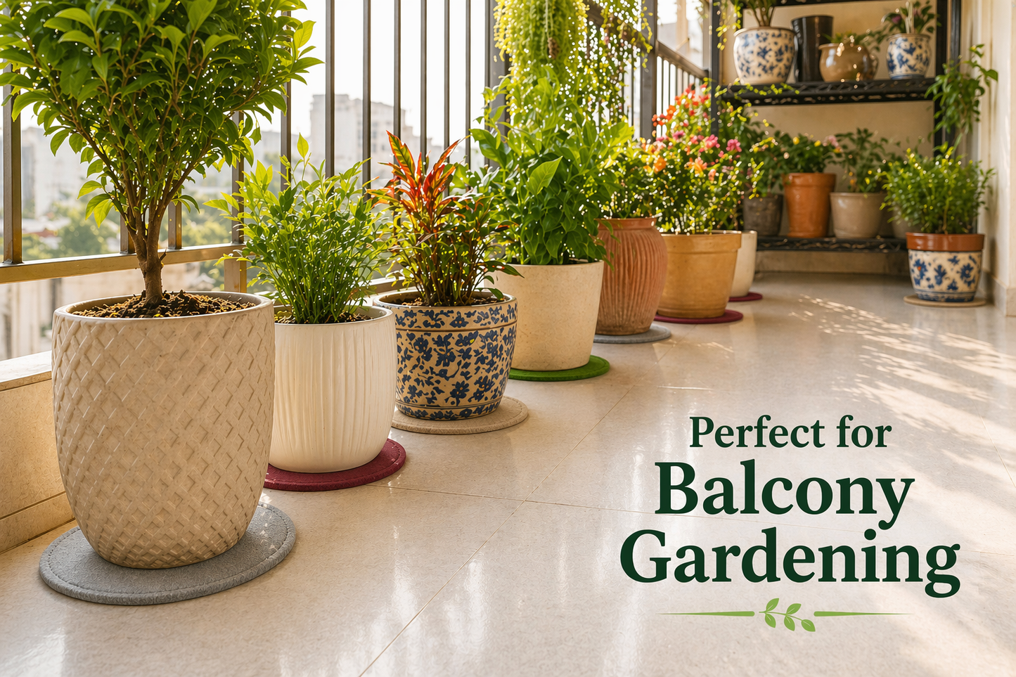 Indigrow Plant Coasters for Pots | Absorbent Fabric Mats with Waterproof Backing | Fast Drying | Protects Floors & Surfaces | Indoor & Outdoor Use |10 Inches| Pack of 12