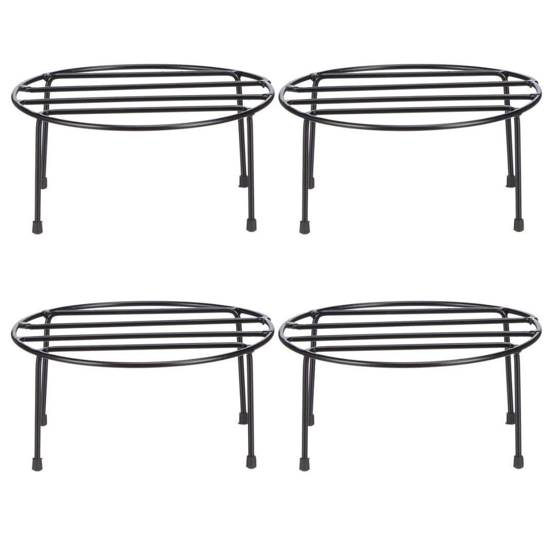 Indigrow Hortitech Metal Plant Stand, Black, Round, Powder Coated, Heavy Duty, Set of 4, for Indoor and Balcony Use
