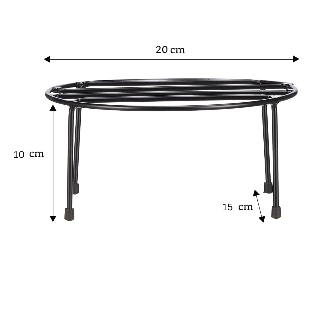 Indigrow Hortitech Metal Plant Stand, Black, Round, Powder Coated, Heavy Duty, Set of 4, for Indoor and Balcony Use