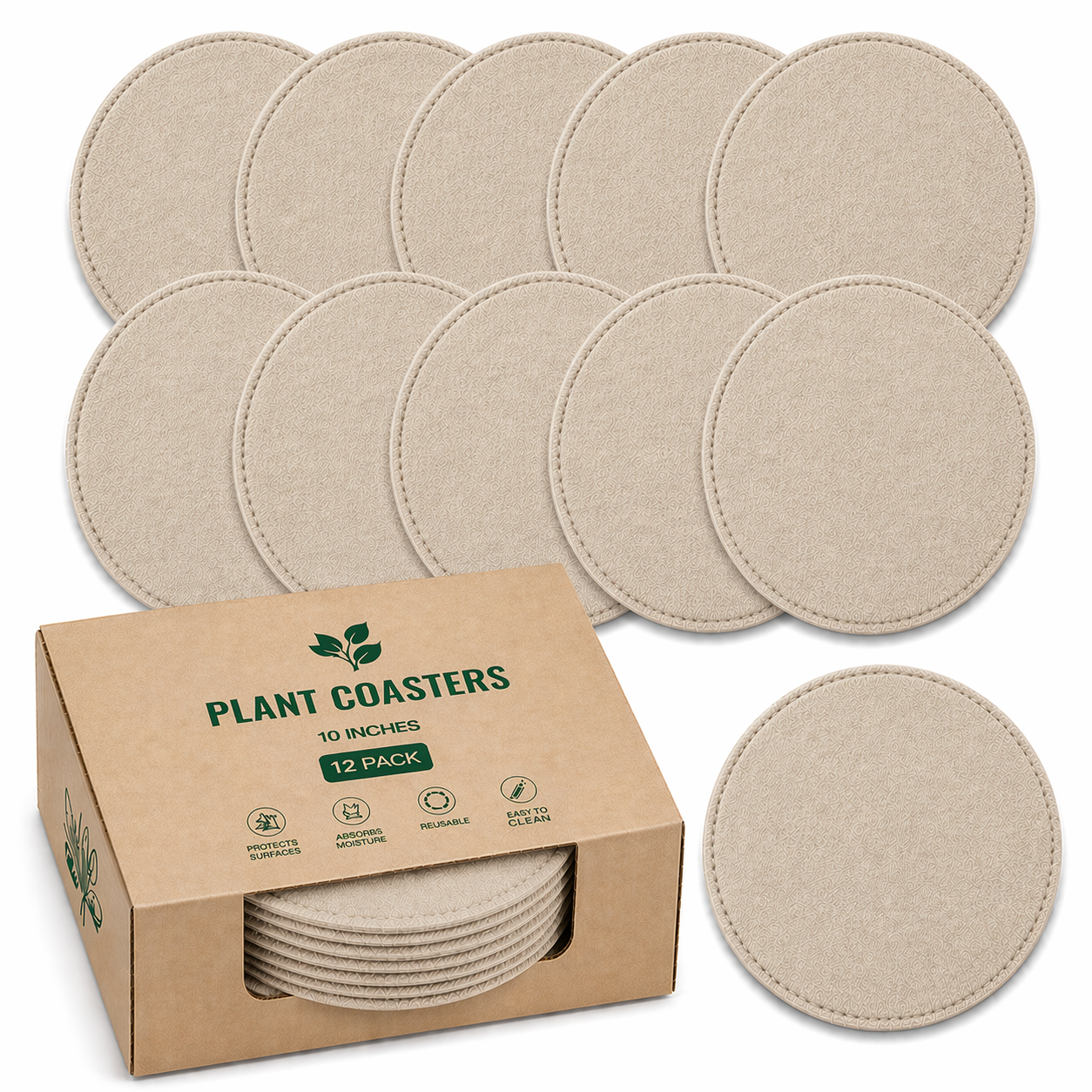 Indigrow Plant Coasters for Pots | Absorbent Fabric Mats with Waterproof Backing | Fast Drying | Protects Floors & Surfaces | Indoor & Outdoor Use |10 Inches| Pack of 12