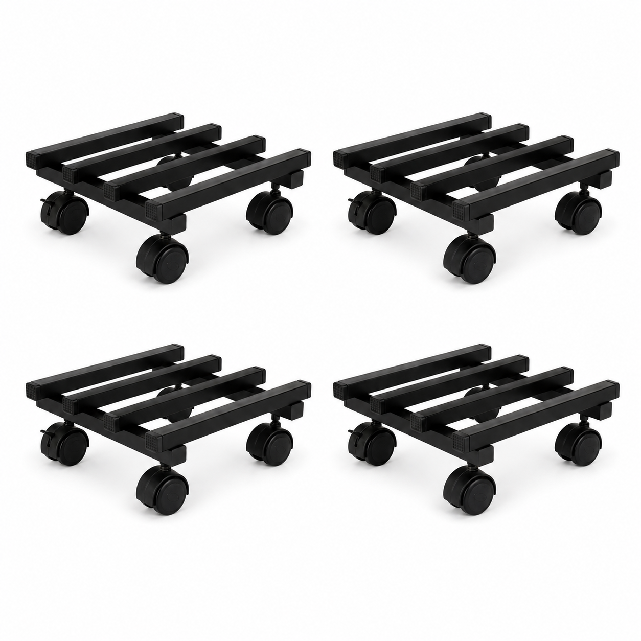 Indigrow Heavy Duty Square Plant Stand with Wheels, Black, Powder Coated Finish, Rectangular Shape, 100 kg Load Capacity (Black, Pack of 2)