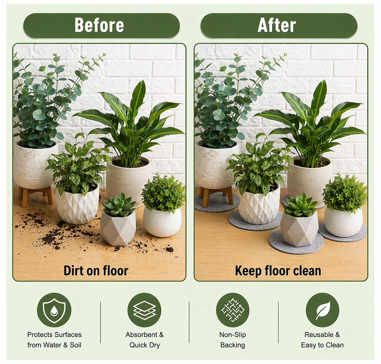 Indigrow Plant Coasters for Pots | Absorbent Fabric Mats with Waterproof Backing | Fast Drying | Protects Floors & Surfaces | Indoor & Outdoor Use | 6 Inches | Pack of 12