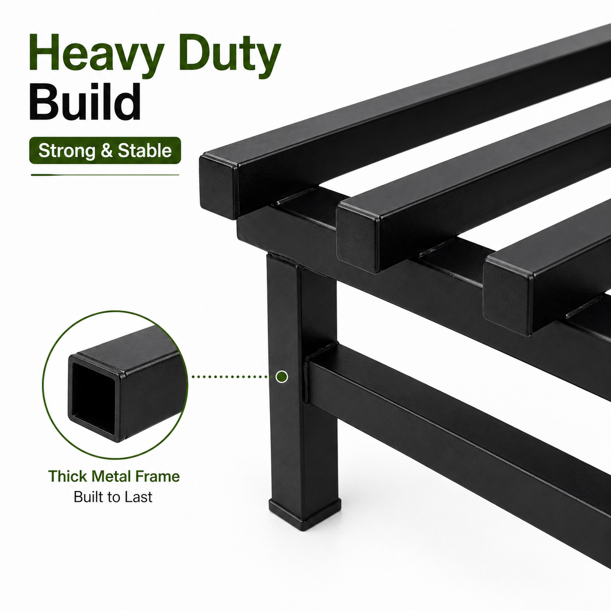Indigrow Metal Plant Stand Rectangular | Heavy Duty Square Tube Pot Riser | Modern Indoor Outdoor Plant Holder | Rust Proof Balcony Plant Stand (Set 0f 2)