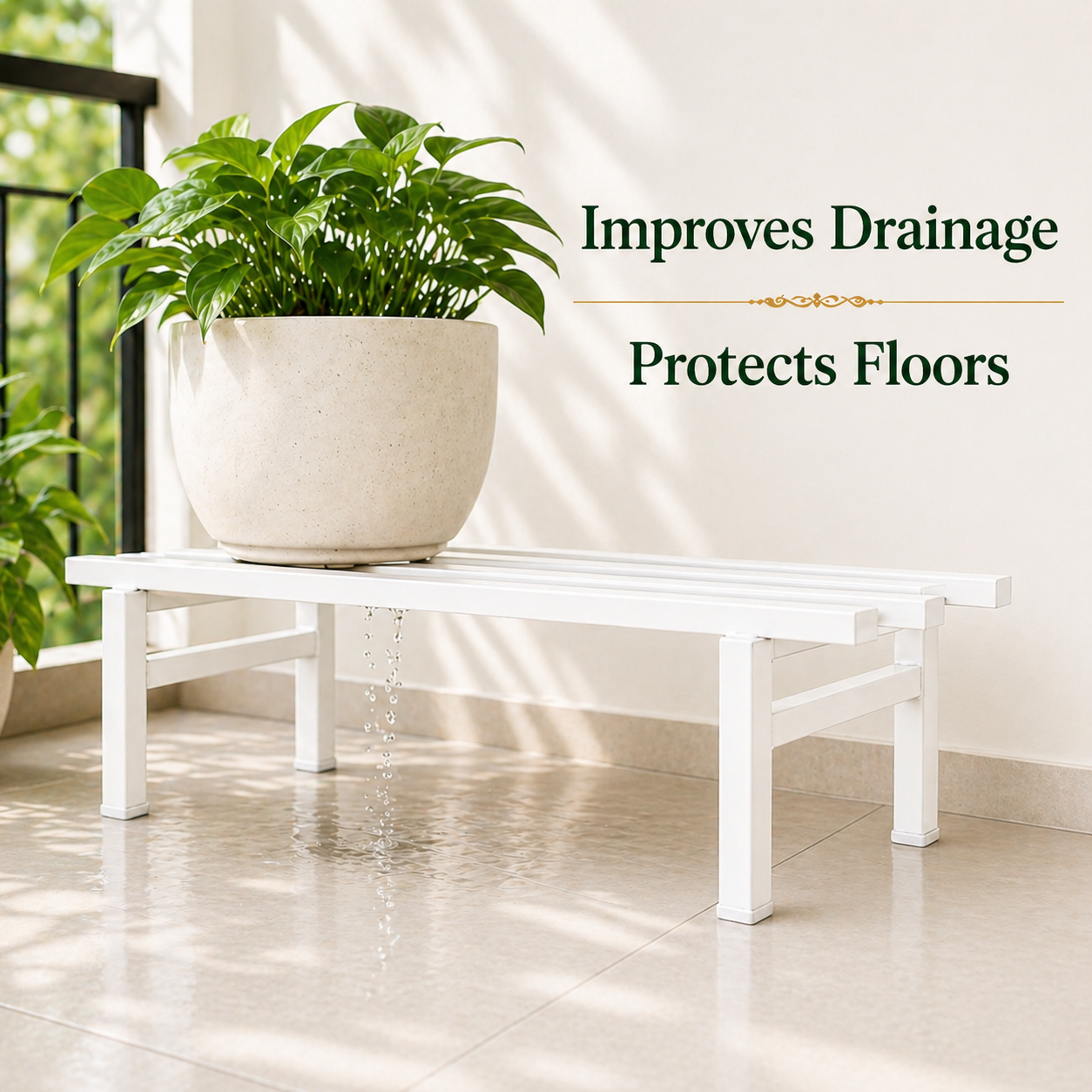 Indigrow Metal Plant Stand Rectangular | Heavy Duty Square Tube Pot Riser | Modern Indoor Outdoor Plant Holder | Rust Proof Balcony Plant Stand (Set 0f 2)