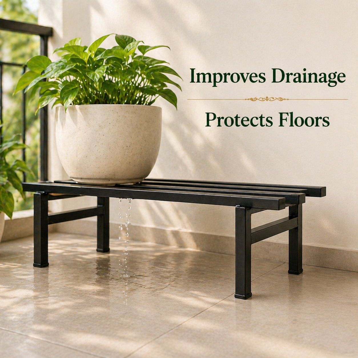 Indigrow Metal Plant Stand Rectangular | Heavy Duty Square Tube Pot Riser | Modern Indoor Outdoor Plant Holder | Rust Proof Balcony Plant Stand (Set 0f 2)