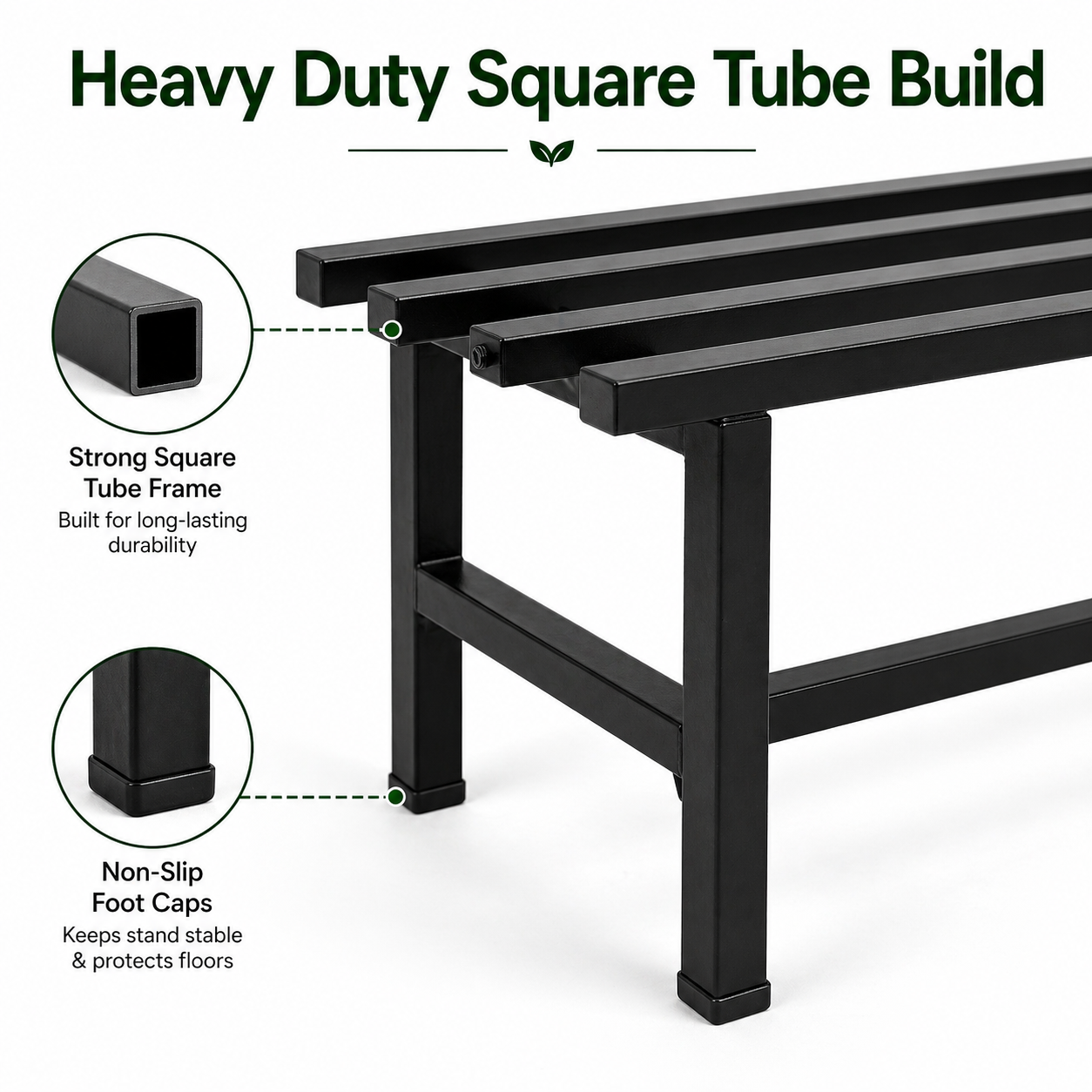 Indigrow 2 Tier Plant Stand Metal | Heavy Duty Square Tube Pot Stand | Multi Level Plant Holder for Indoor Outdoor Balcony | Modern Plant Display Rack (Black)