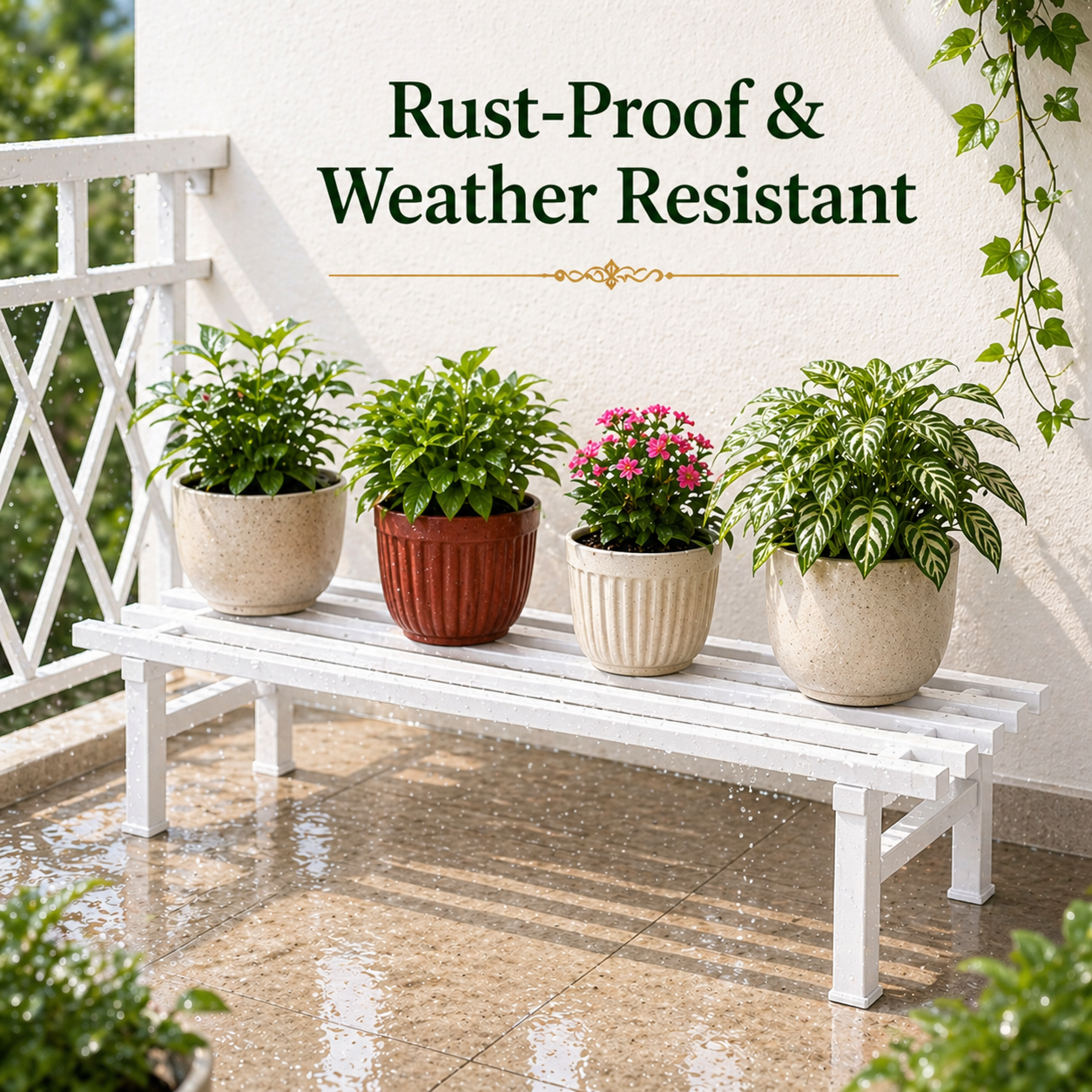 Indigrow Metal Plant Stand Rectangular | Heavy Duty Square Tube Pot Riser | Modern Indoor Outdoor Plant Holder | Rust Proof Balcony Plant Stand (Set 0f 2)