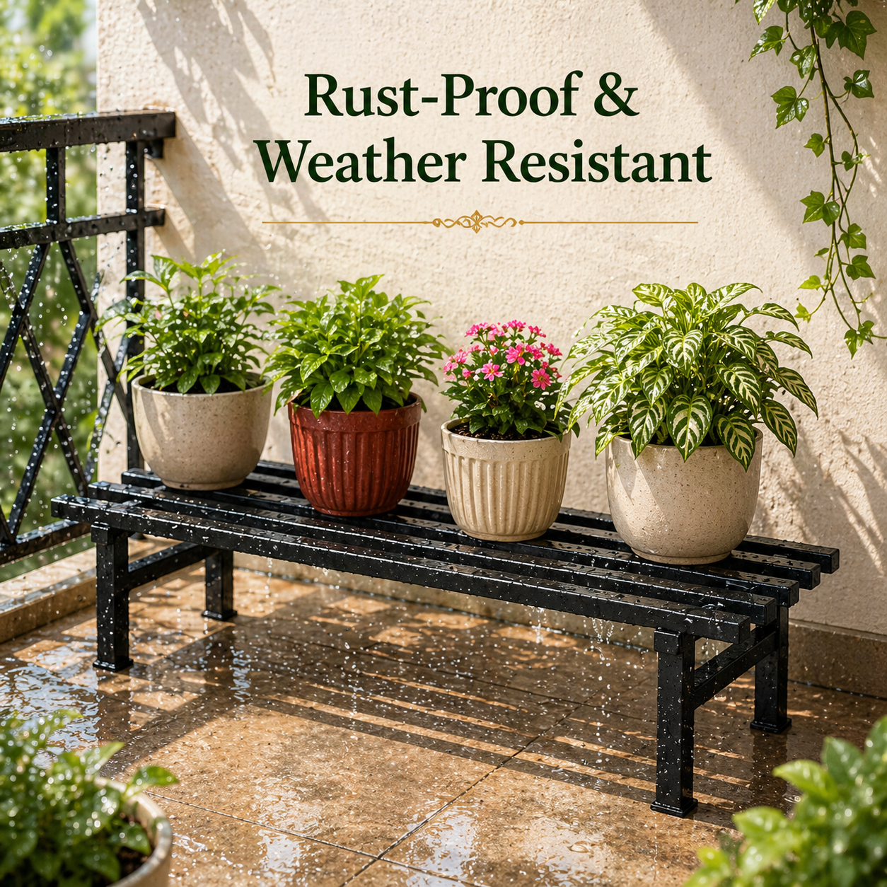 Indigrow Metal Plant Stand Rectangular | Heavy Duty Square Tube Pot Riser | Modern Indoor Outdoor Plant Holder | Rust Proof Balcony Plant Stand (Set 0f 2)