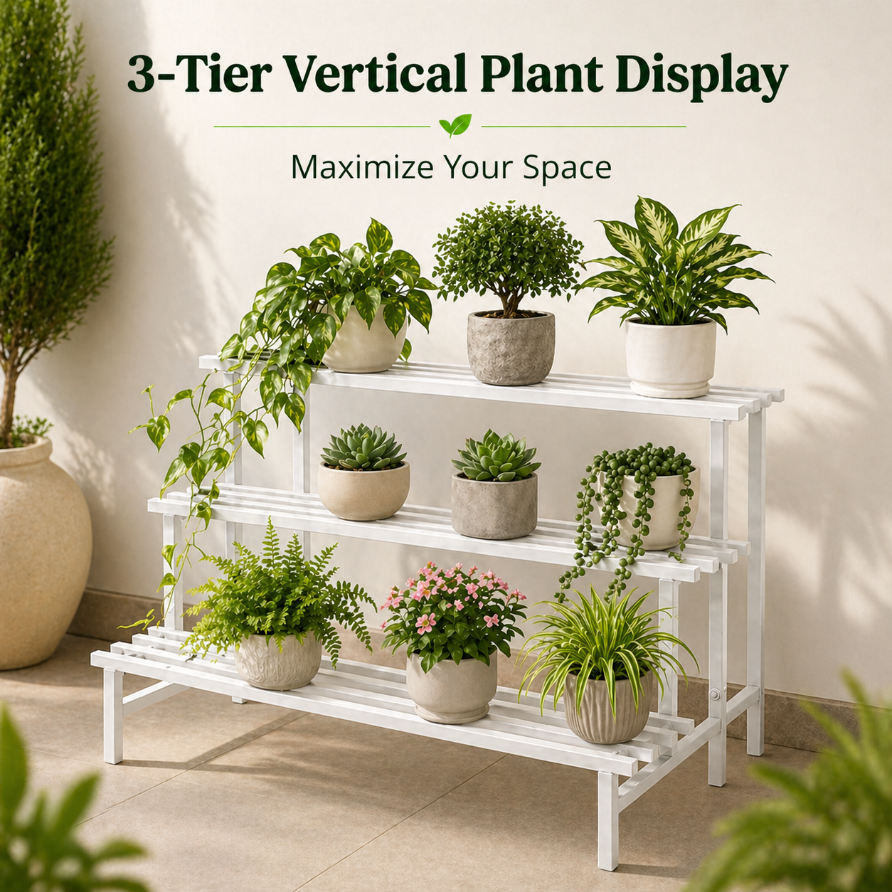 Indigrow 3 Tier Plant Stand Metal | Heavy Duty Square Tube Plant Rack | Multi Level Plant Holder for Indoor Outdoor Balcony | Modern Plant Display Organizer (Black)