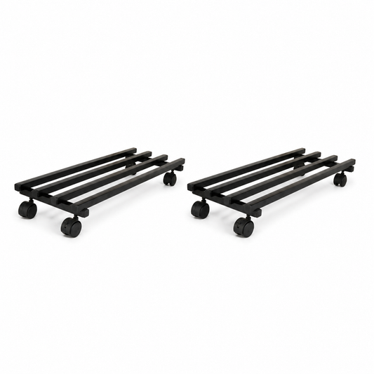 Indigrow Heavy Duty Plant Stand with Wheels | Wheel Pot Trolley for Balcony, Indoor & Outdoor | Rust-Proof Metal Stand (Black) Rectangular Caddy