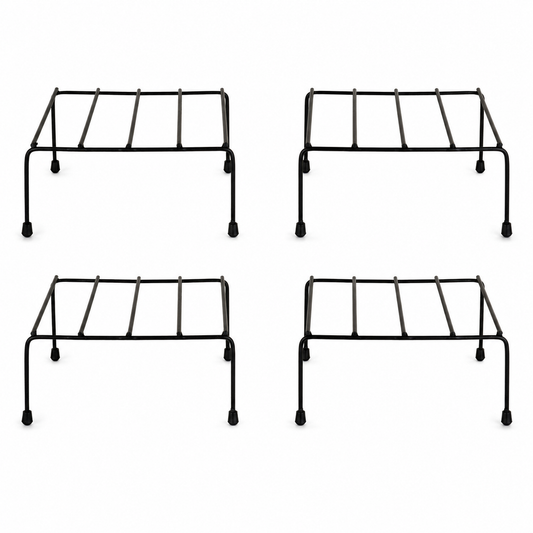 Indigrow Plant Stand Set of 4 | Slim Metal Pot Riser | Low Height Plant Holder for Indoor Outdoor Balcony | Heavy Duty Rust Proof Gamla Stand (Black)