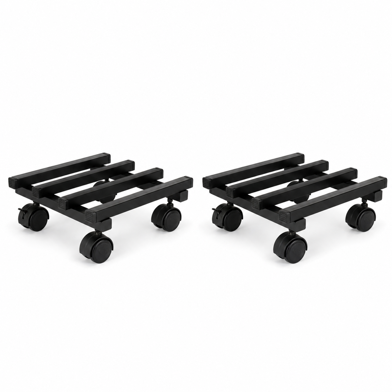 Indigrow Heavy Duty Square Plant Stand with Wheels, Black, Powder Coated Finish, Rectangular Shape, 100 kg Load Capacity (Black, Pack of 2)