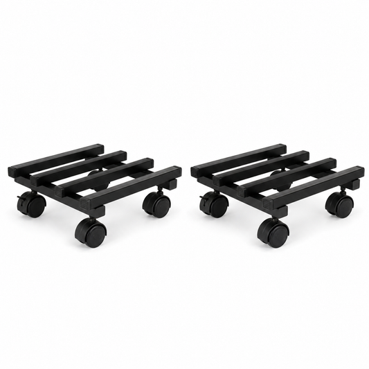 Indigrow Heavy Duty Square Plant Stand with Wheels, Black, Powder Coated Finish, Rectangular Shape, 100 kg Load Capacity (Black, Pack of 2)