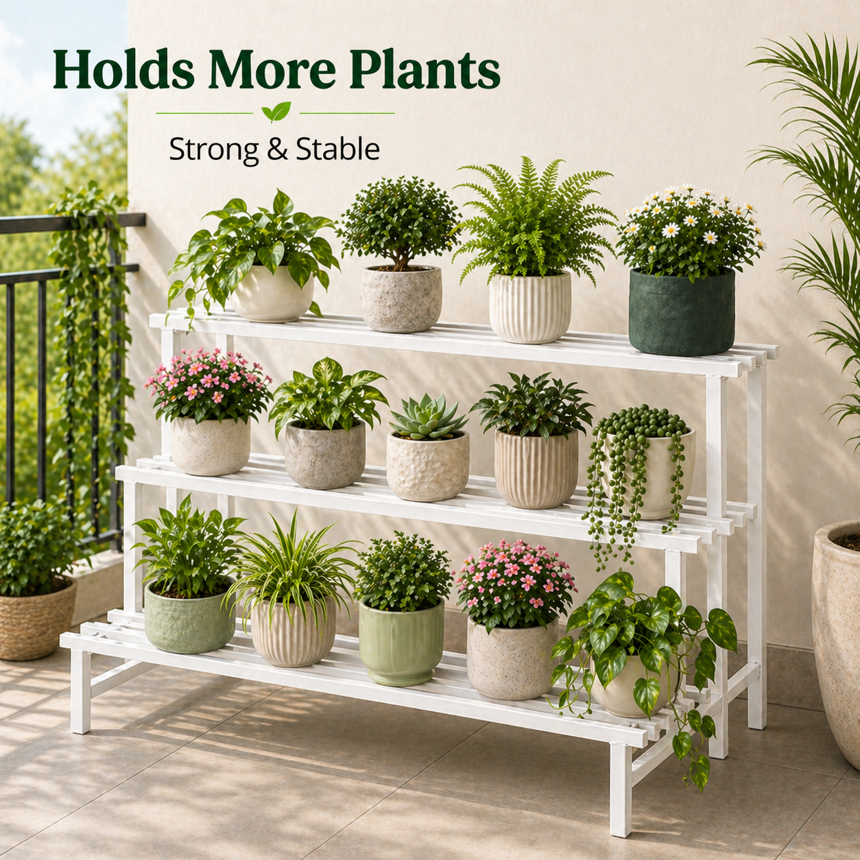 Indigrow 3 Tier Plant Stand Metal | Heavy Duty Square Tube Plant Rack | Multi Level Plant Holder for Indoor Outdoor Balcony | Modern Plant Display Organizer (Black)