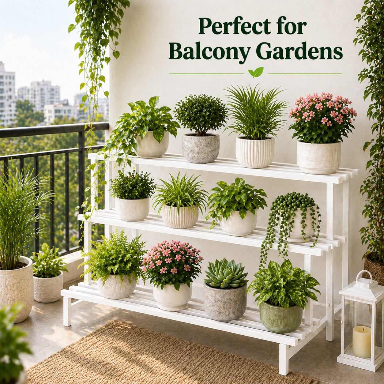 Indigrow 3 Tier Plant Stand Metal | Heavy Duty Square Tube Plant Rack | Multi Level Plant Holder for Indoor Outdoor Balcony | Modern Plant Display Organizer (Black)