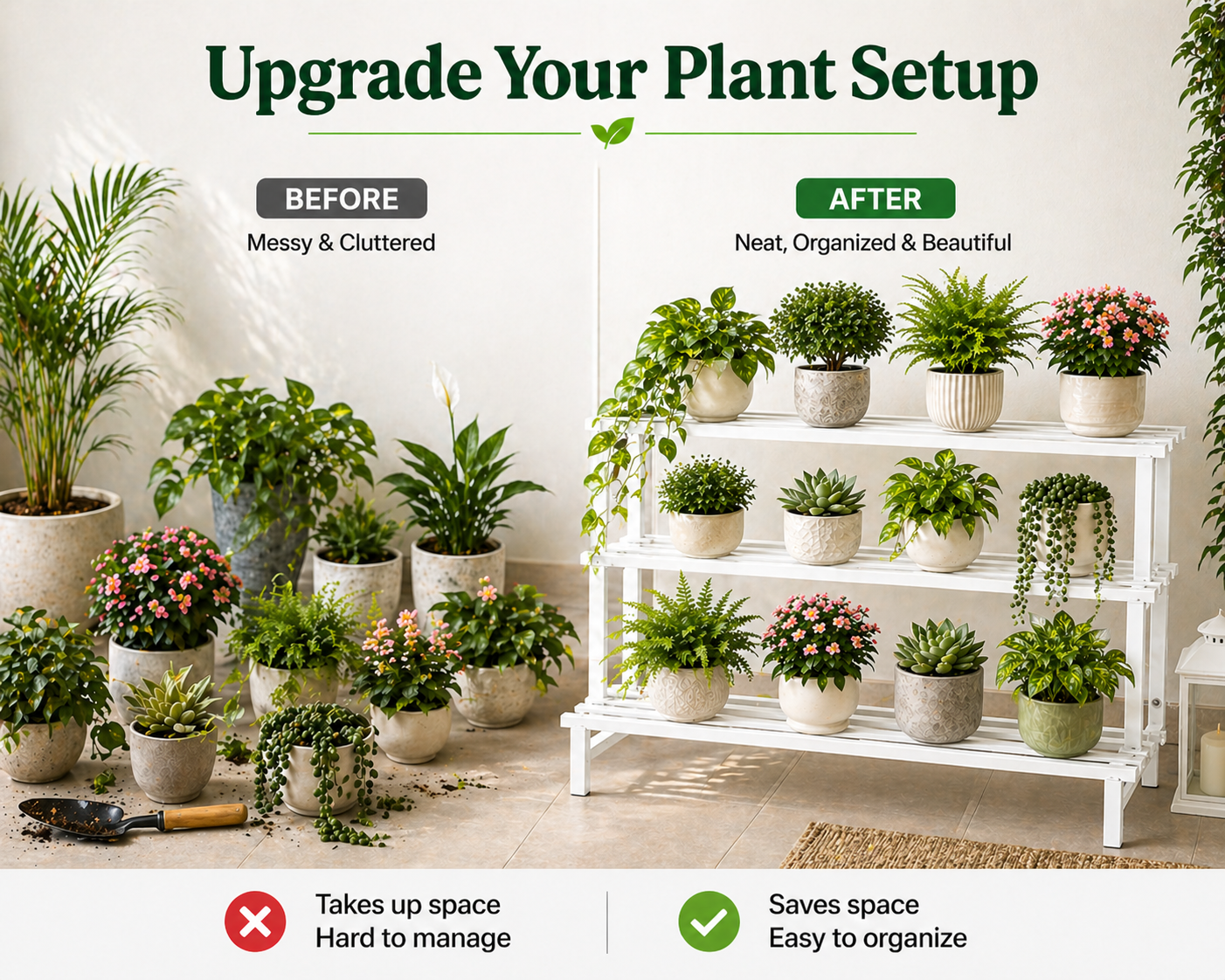 Indigrow 3 Tier Plant Stand Metal | Heavy Duty Square Tube Plant Rack | Multi Level Plant Holder for Indoor Outdoor Balcony | Modern Plant Display Organizer (Black)