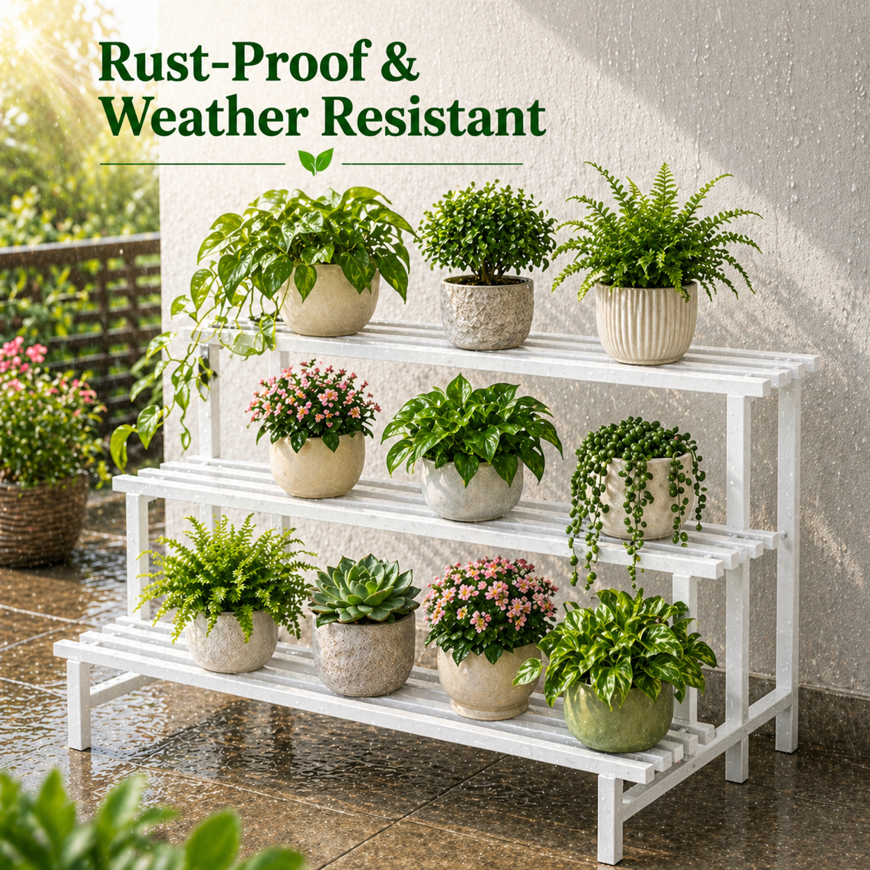 Indigrow 3 Tier Plant Stand Metal | Heavy Duty Square Tube Plant Rack | Multi Level Plant Holder for Indoor Outdoor Balcony | Modern Plant Display Organizer (Black)