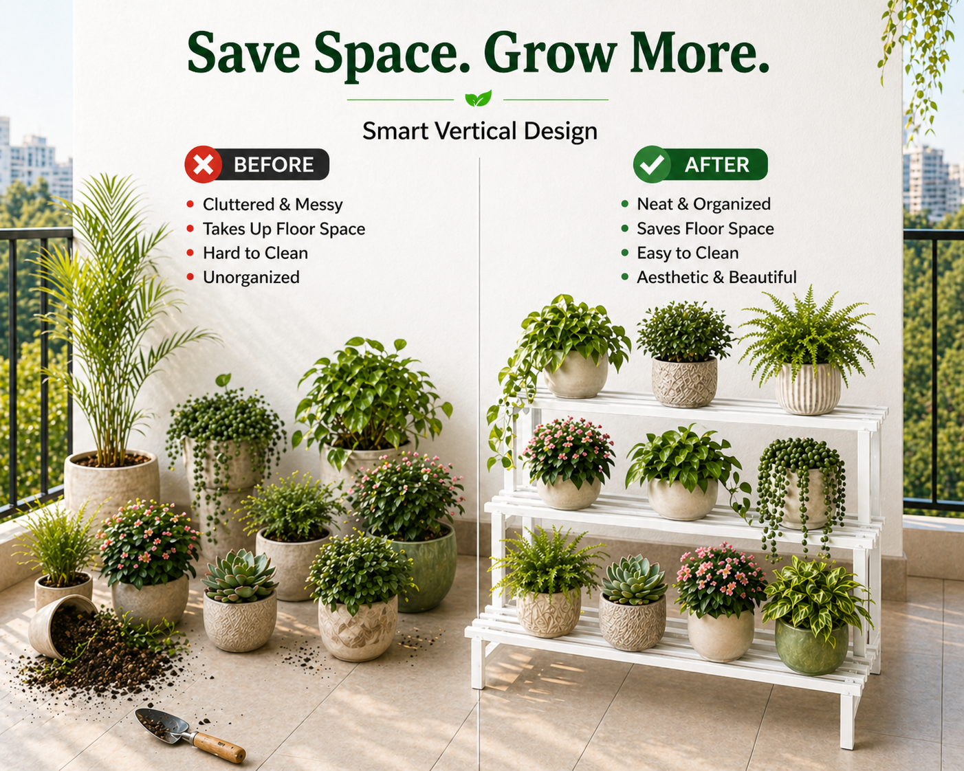 Indigrow 3 Tier Plant Stand Metal | Heavy Duty Square Tube Plant Rack | Multi Level Plant Holder for Indoor Outdoor Balcony | Modern Plant Display Organizer (Black)