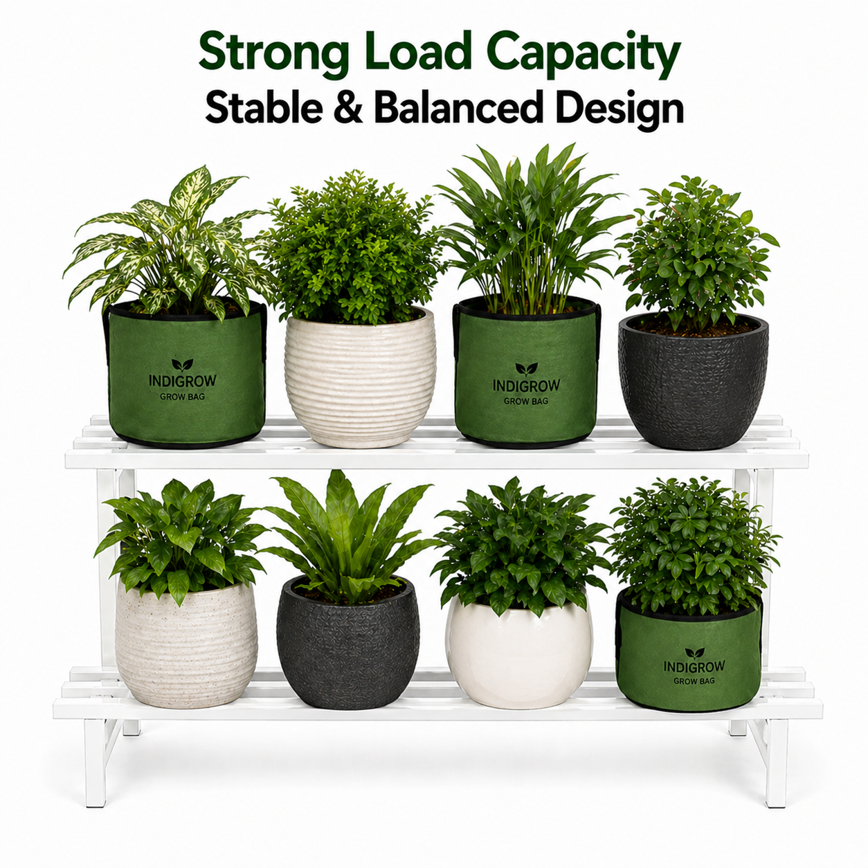 Indigrow 2 Tier Plant Stand Metal | Heavy Duty Square Tube Pot Stand | Multi Level Plant Holder for Indoor Outdoor Balcony | Modern Plant Display Rack (Black)