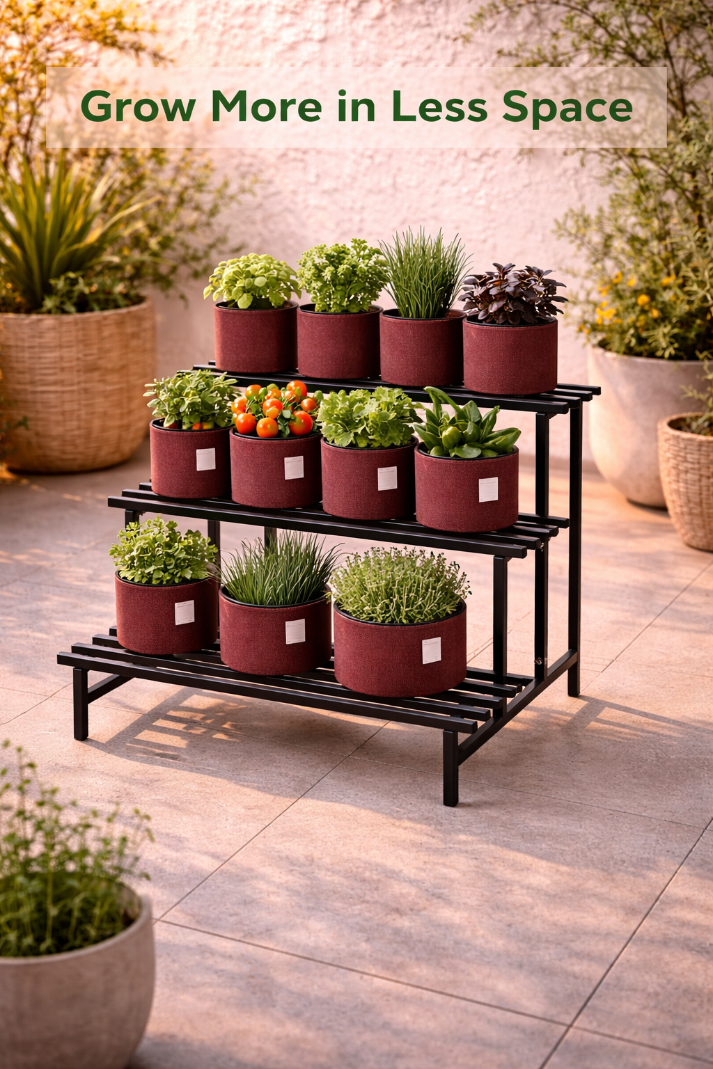 Indigrow 3 Tier Plant Stand Metal | Heavy Duty Square Tube Plant Rack | Multi Level Plant Holder for Indoor Outdoor Balcony | Modern Plant Display Organizer (Black)