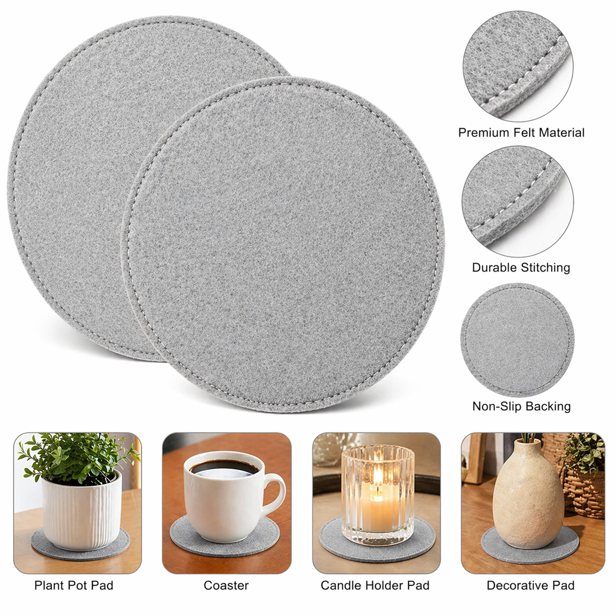 Indigrow Plant Coasters for Pots | Absorbent Fabric Mats with Waterproof Backing | Fast Drying | Protects Floors & Surfaces | Indoor & Outdoor Use | 6 Inches | Pack of 12