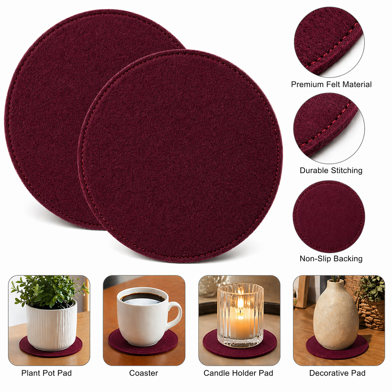 Indigrow Plant Coasters for Pots | Absorbent Fabric Mats with Waterproof Backing | Fast Drying | Protects Floors & Surfaces | Indoor & Outdoor Use | 6 Inches | Pack of 12