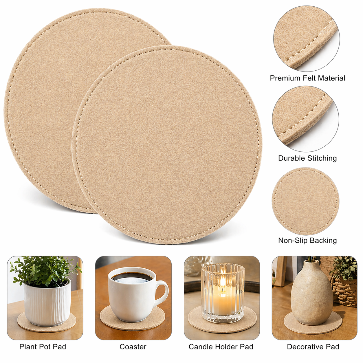 Indigrow Plant Coasters for Pots | Absorbent Fabric Mats with Waterproof Backing | Fast Drying | Protects Floors & Surfaces | Indoor & Outdoor Use | 8 Inches | Pack of 12