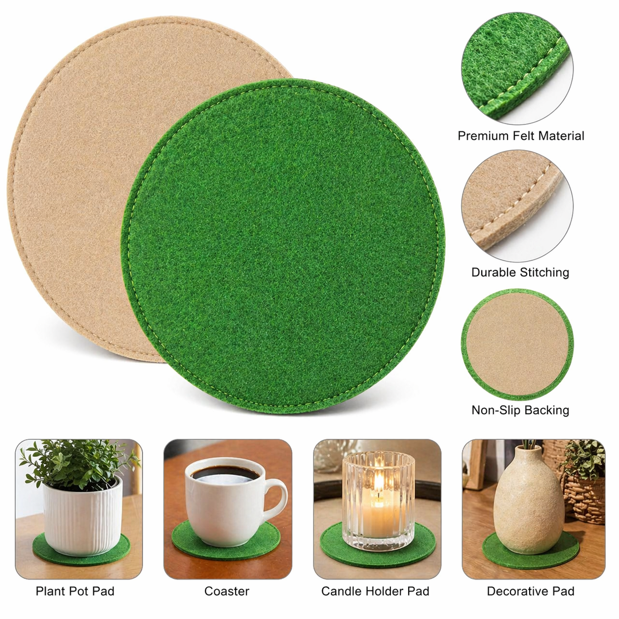 Indigrow Plant Coasters for Pots | Absorbent Fabric Mats with Waterproof Backing | Fast Drying | Protects Floors & Surfaces | Indoor & Outdoor Use | 6 Inches | Pack of 12