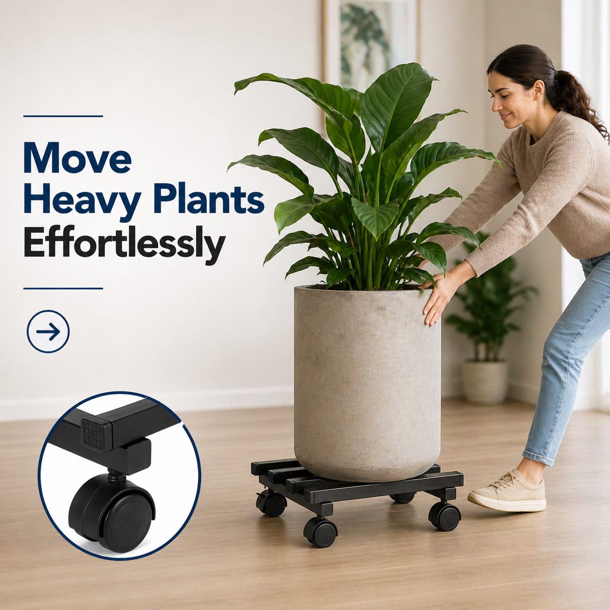 Indigrow Heavy Duty Square Plant Stand with Wheels, Black, Powder Coated Finish, Rectangular Shape, 100 kg Load Capacity (Black, Pack of 2)