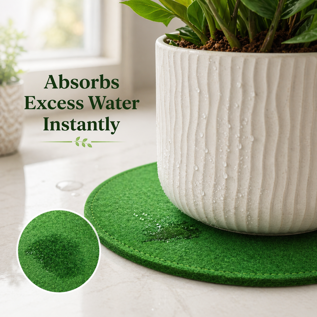 Indigrow Plant Coasters for Pots | Absorbent Fabric Mats with Waterproof Backing | Fast Drying | Protects Floors & Surfaces | Indoor & Outdoor Use | 6 Inches | Pack of 12