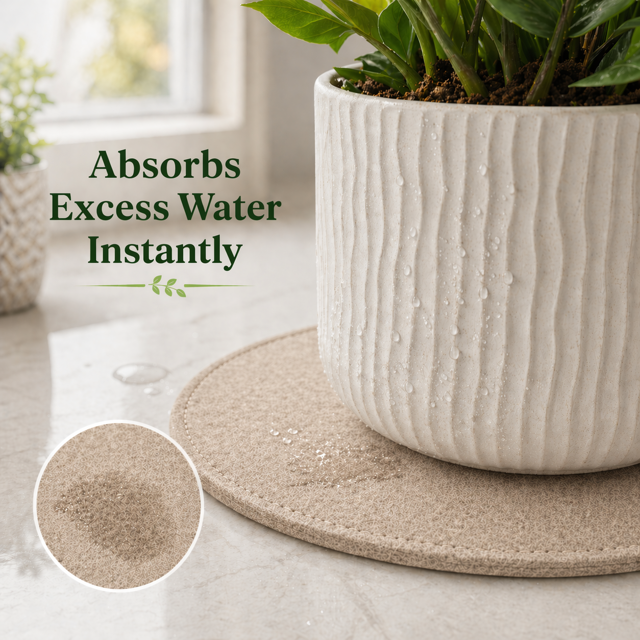 Indigrow Plant Coasters for Pots | Absorbent Fabric Mats with Waterproof Backing | Fast Drying | Protects Floors & Surfaces | Indoor & Outdoor Use | 8 Inches | Pack of 12
