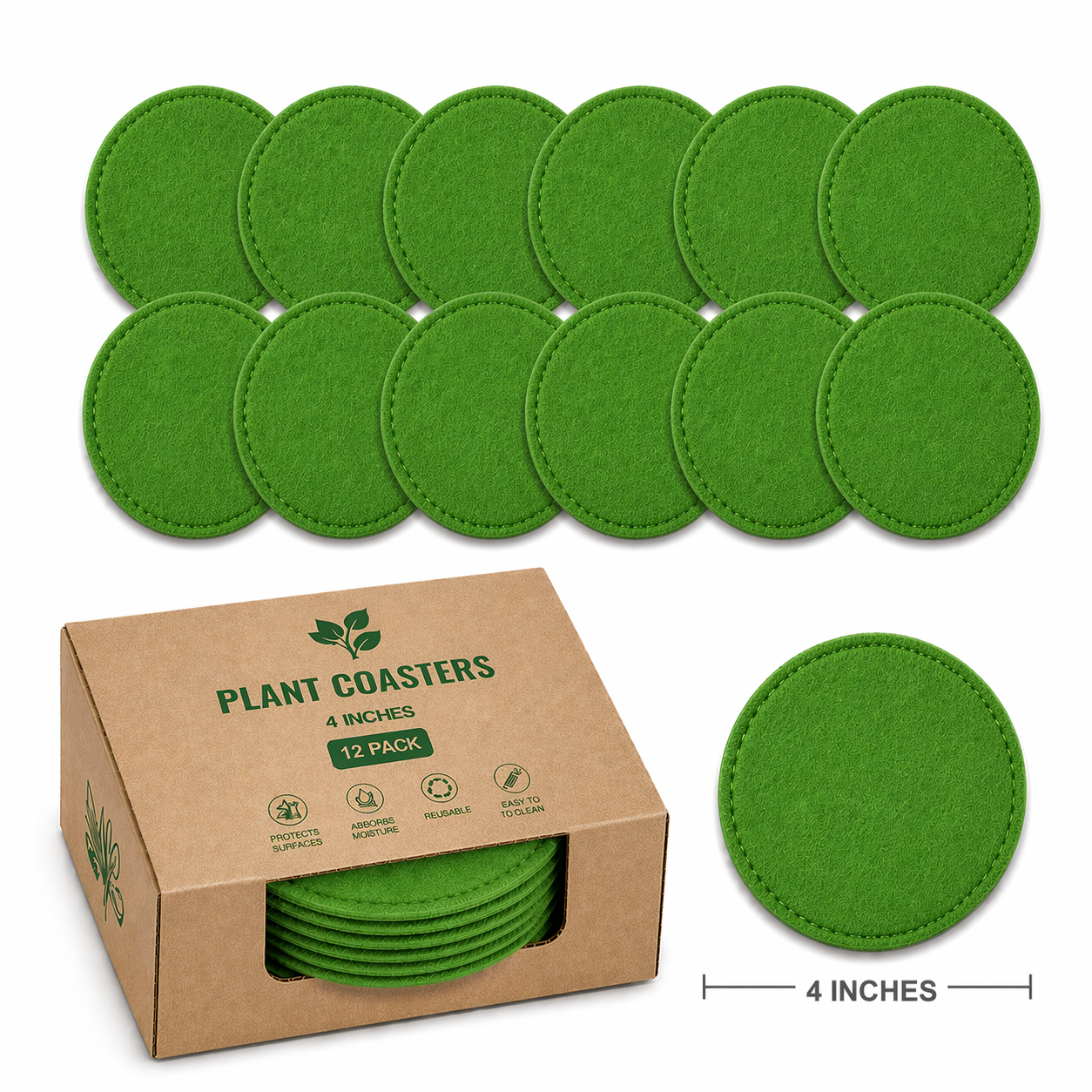 Indigrow Plant Coasters for Pots | Absorbent Fabric Mats with Waterproof Backing | Fast Drying | Protects Floors & Surfaces | Indoor & Outdoor Use | 4 Inches | Pack of 12
