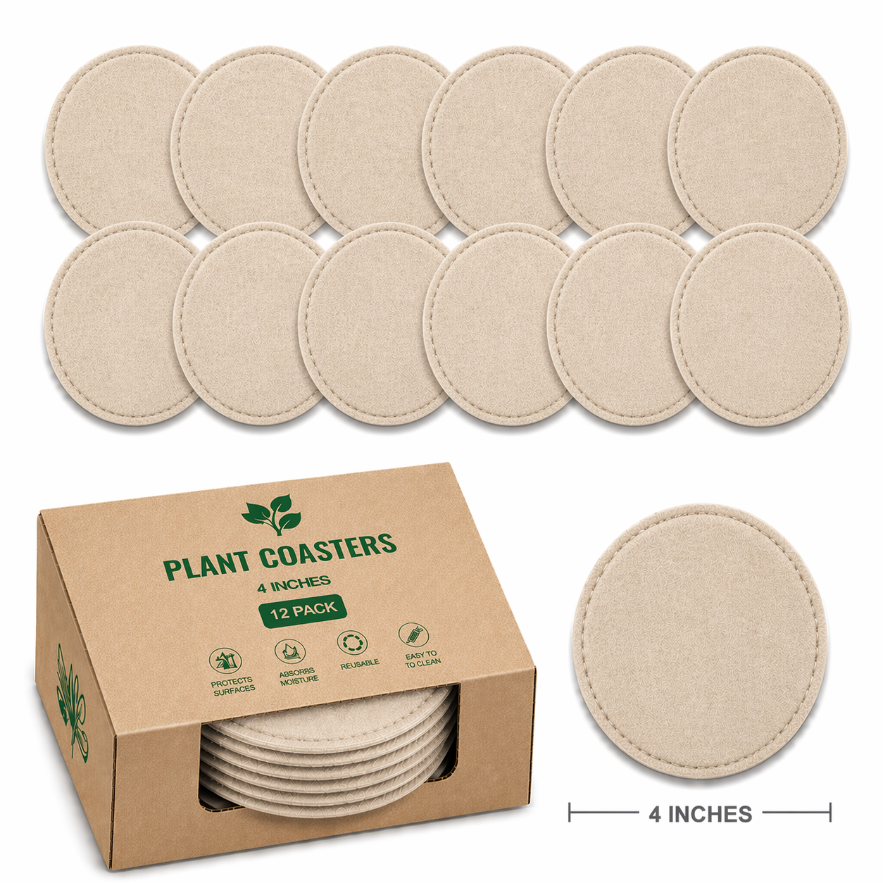 Indigrow Plant Coasters for Pots | Absorbent Fabric Mats with Waterproof Backing | Fast Drying | Protects Floors & Surfaces | Indoor & Outdoor Use | 4 Inches | Pack of 12