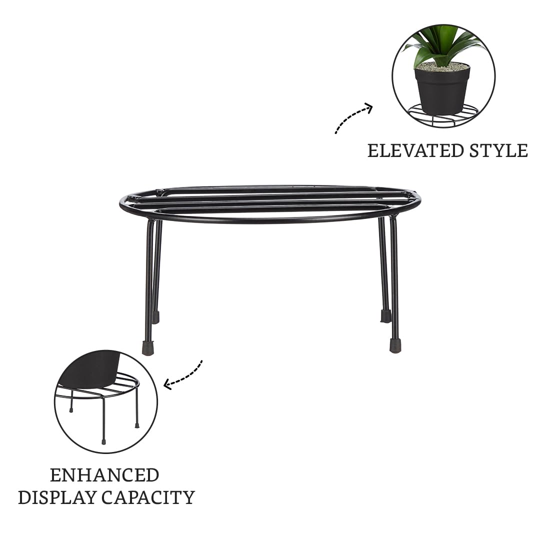 Indigrow Hortitech Metal Plant Stand, Black, Round, Powder Coated, Heavy Duty, Set of 4, for Indoor and Balcony Use