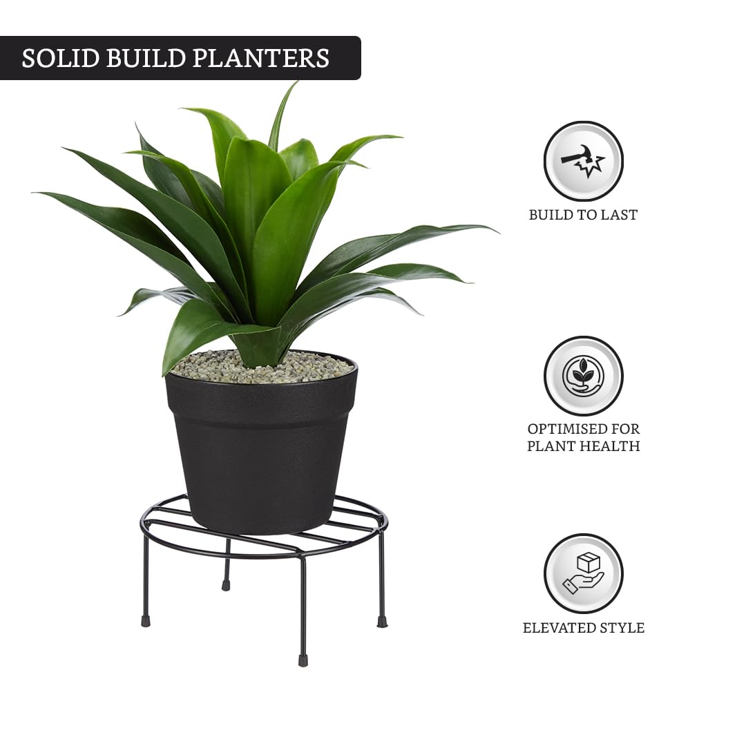 Indigrow Hortitech Metal Plant Stand, Black, Round, Powder Coated, Heavy Duty, Set of 4, for Indoor and Balcony Use
