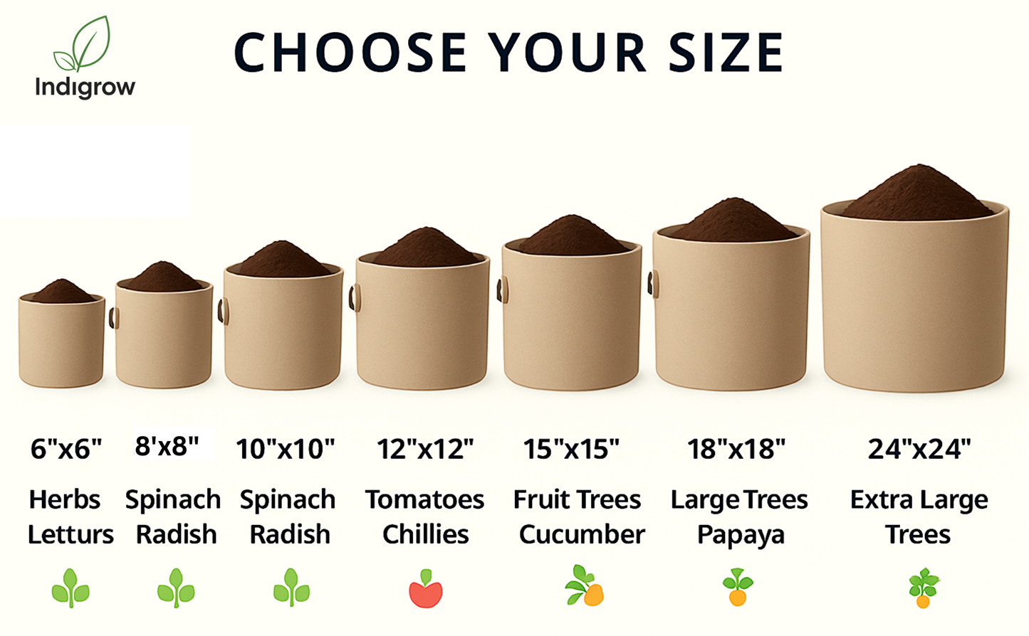 Indigrow Superior Geo Fabric Grow Bag 18x18 Inch | 400 GSM Premium Heavy Duty | UV Protected | Extra Large Breathable Fabric Pot with Handles | For Brinjal, Capsicum, Banana, Papaya & Fruit Plants |