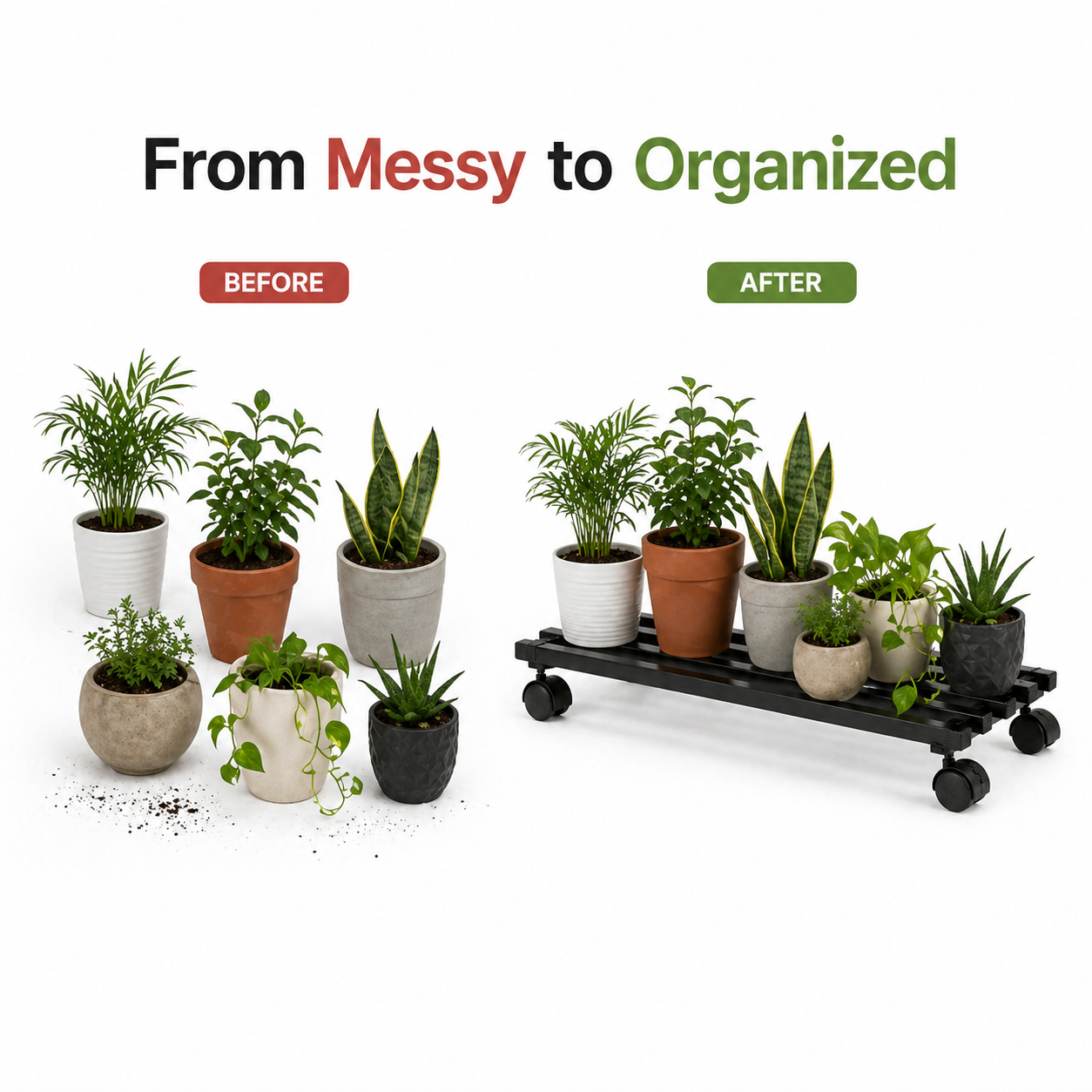 Indigrow Heavy Duty Plant Stand with Wheels | Wheel Pot Trolley for Balcony, Indoor & Outdoor | Rust-Proof Metal Stand (Black) Rectangular Caddy