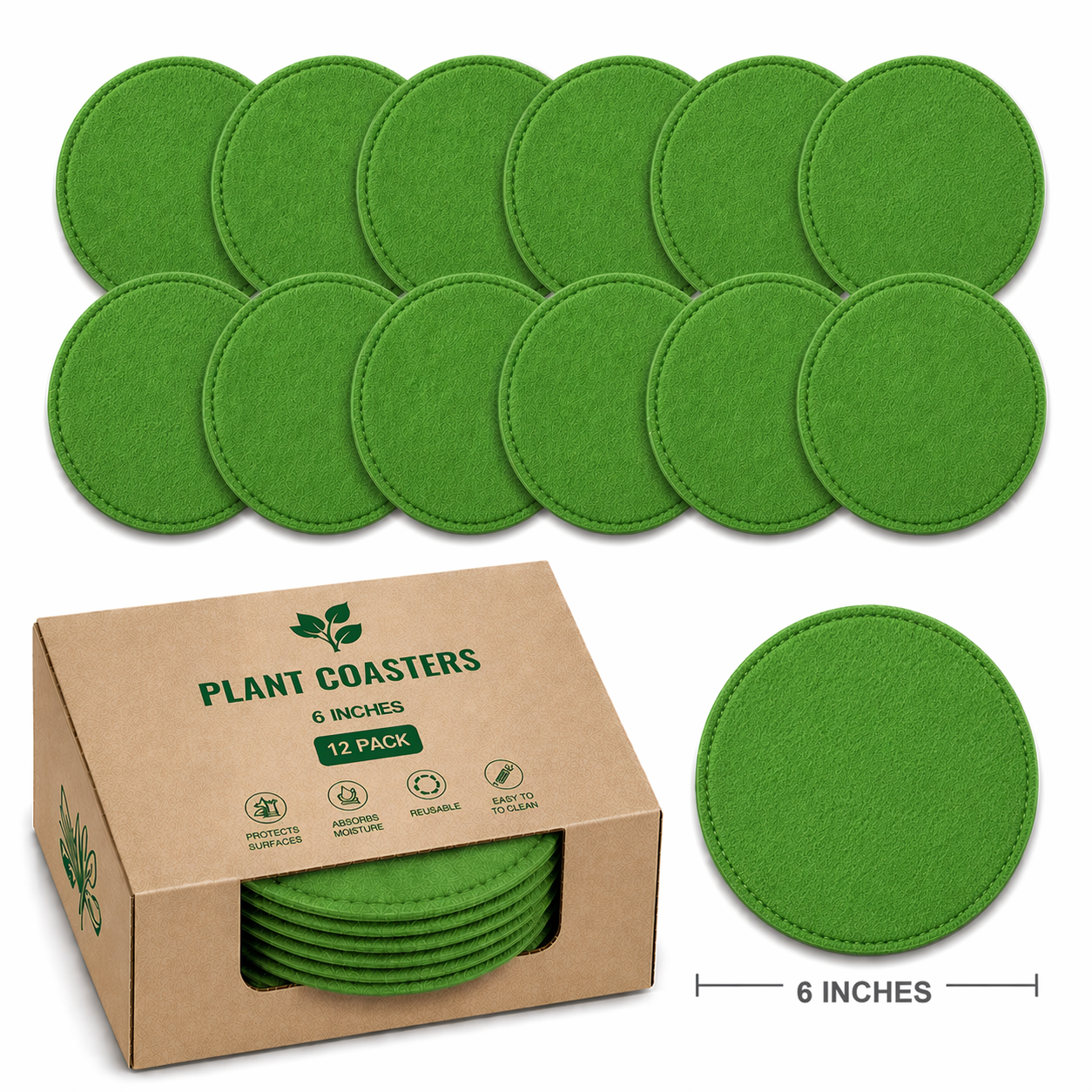 Indigrow Plant Coasters for Pots | Absorbent Fabric Mats with Waterproof Backing | Fast Drying | Protects Floors & Surfaces | Indoor & Outdoor Use | 6 Inches | Pack of 12