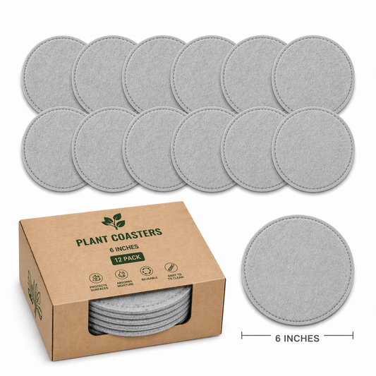 Indigrow Plant Coasters for Pots | Absorbent Fabric Mats with Waterproof Backing | Fast Drying | Protects Floors & Surfaces | Indoor & Outdoor Use | 6 Inches | Pack of 12
