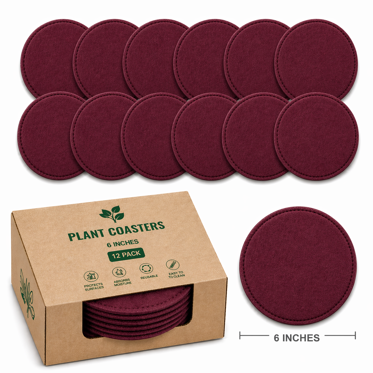Indigrow Plant Coasters for Pots | Absorbent Fabric Mats with Waterproof Backing | Fast Drying | Protects Floors & Surfaces | Indoor & Outdoor Use | 6 Inches | Pack of 12