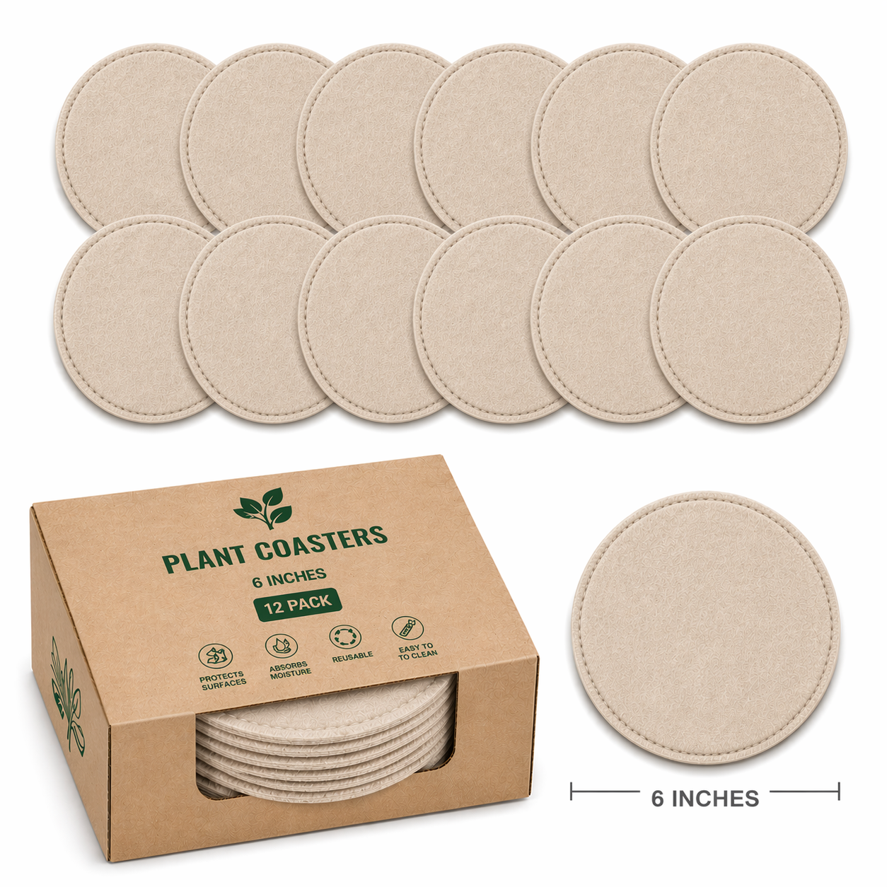 Indigrow Plant Coasters for Pots | Absorbent Fabric Mats with Waterproof Backing | Fast Drying | Protects Floors & Surfaces | Indoor & Outdoor Use | 6 Inches | Pack of 12