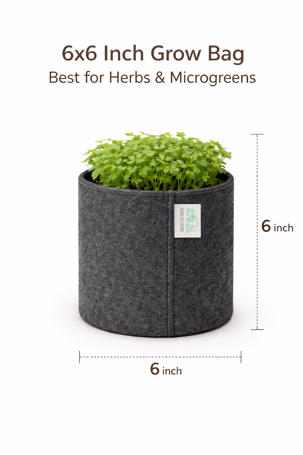 Indigrow Superior Geo Fabric Grow Bag 6x6 Inch | 400 GSM Heavy Duty | UV Protected | Air Pruning Breathable Fabric Pot with Handles | For Herbs, Coriander, Mint & Small Plants