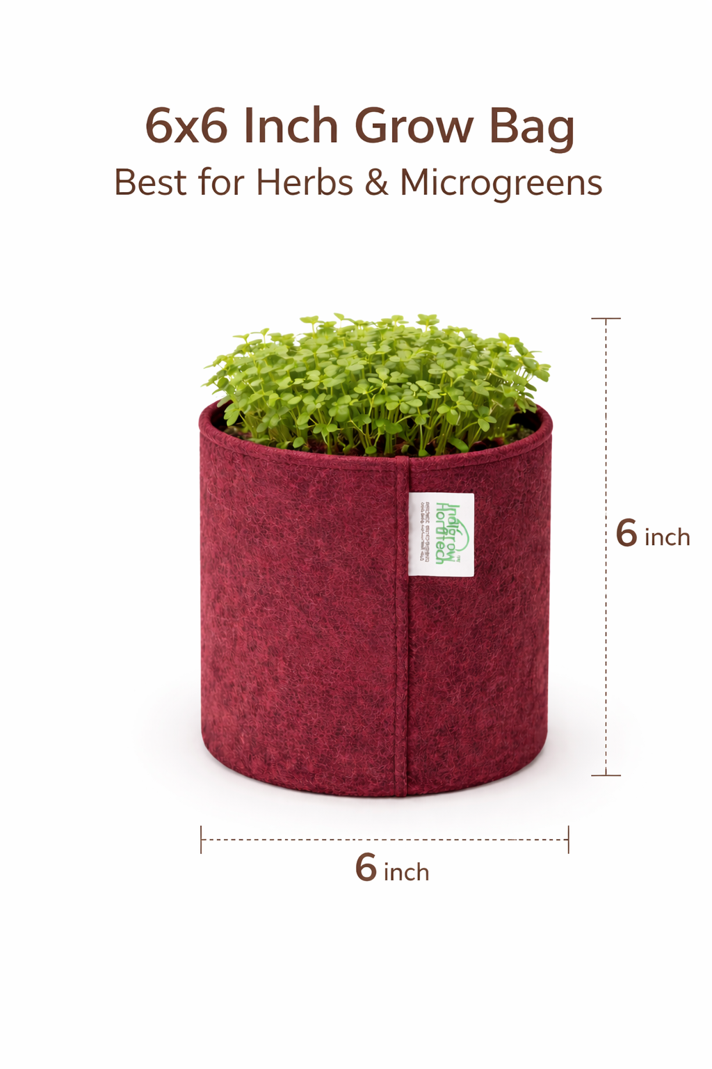 Indigrow Superior Geo Fabric Grow Bag 6x6 Inch | 400 GSM Heavy Duty | UV Protected | Air Pruning Breathable Fabric Pot with Handles | For Herbs, Coriander, Mint & Small Plants