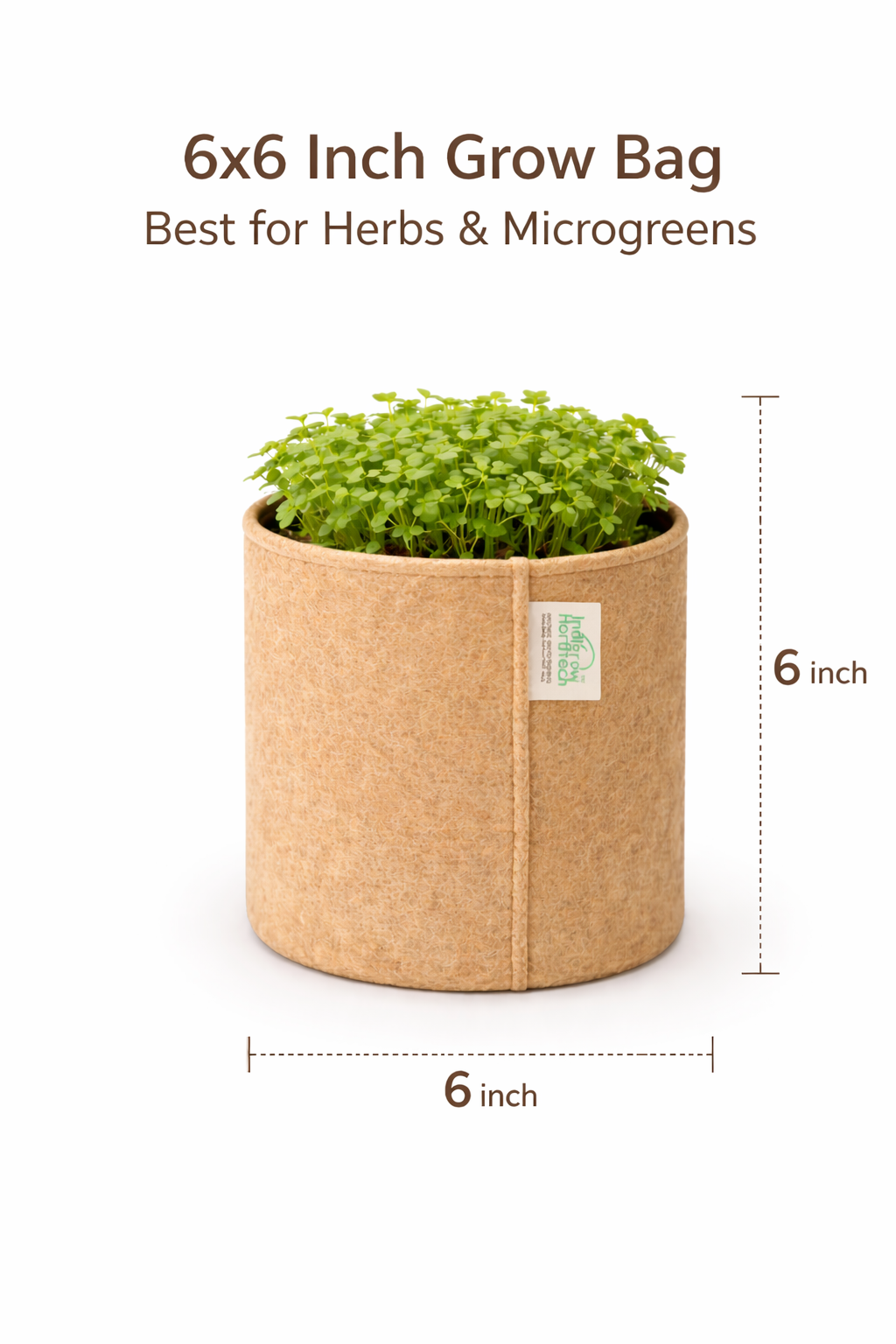 Indigrow Superior Geo Fabric Grow Bag 6x6 Inch | 400 GSM Heavy Duty | UV Protected | Air Pruning Breathable Fabric Pot with Handles | For Herbs, Coriander, Mint & Small Plants