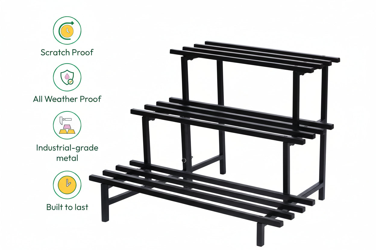 Indigrow Heavy Duty  3-Tier Square Tube Plant Stand  | Heavy Duty Iron Pot Stand for Balcony, Home Decor, Indoor and Outdoor Use