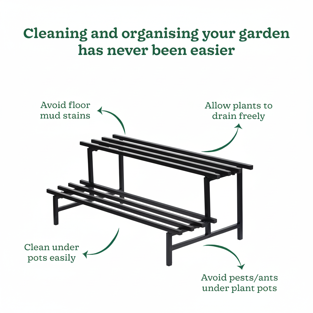 Indigrow Heavy Duty  2-Tier Square Tube Plant Stand  | Heavy Duty Iron Pot Stand for Balcony, Home Decor, Indoor and Outdoor Use