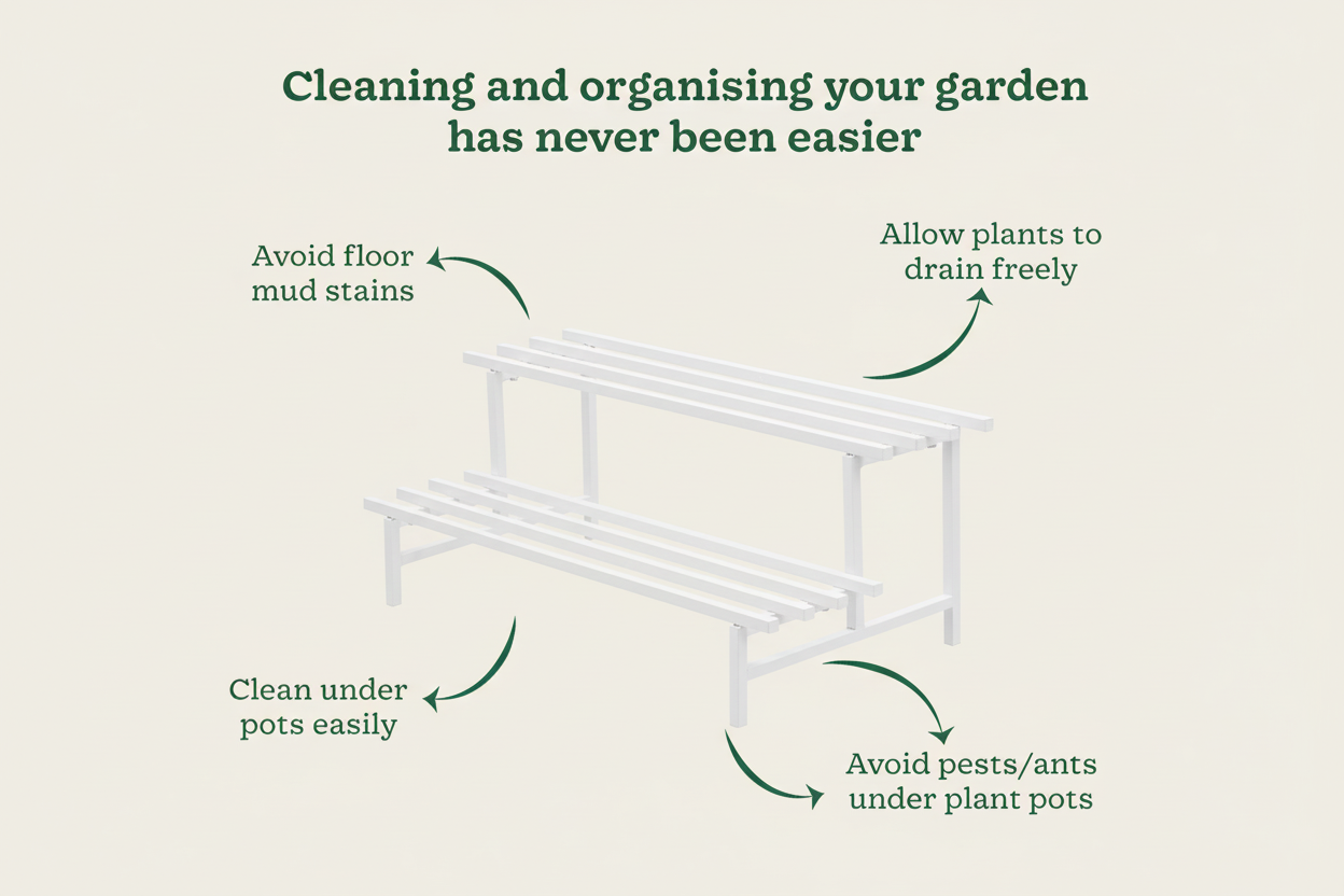 Indigrow Heavy Duty  2-Tier Square Tube Plant Stand  | Heavy Duty Iron Pot Stand for Balcony, Home Decor, Indoor and Outdoor Use